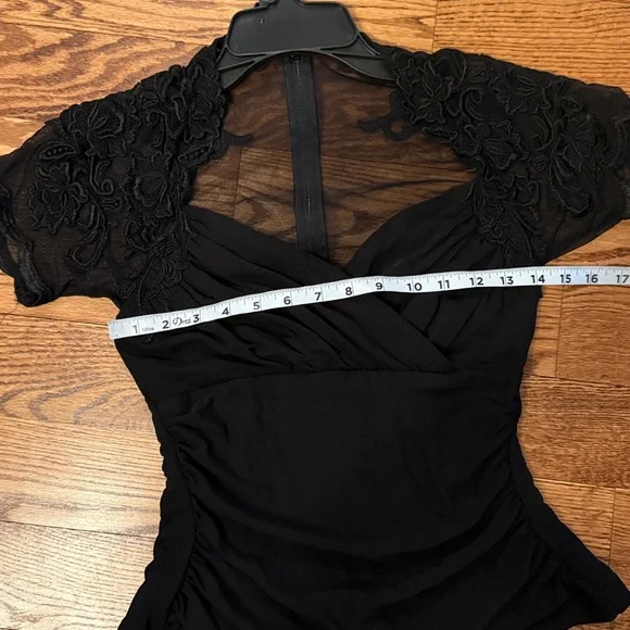 Vintage Cache Slimming top Black Sheer Lace tops Cache Evening blouse M - Picture 6 of 7